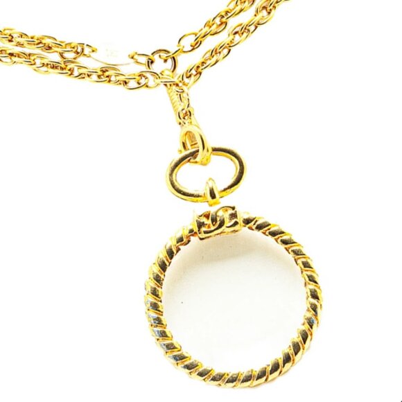 CHANEL CC Logo Twist Rope Loupe Double Chain Necklace 16" Gold Tone Auth - Picture 6 of 8
